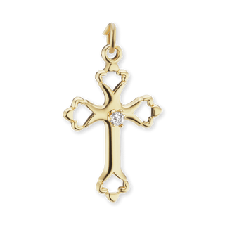 Sterling Silver Budded Cross Pendant with Cubic Zirconia (26 x 16 mm)