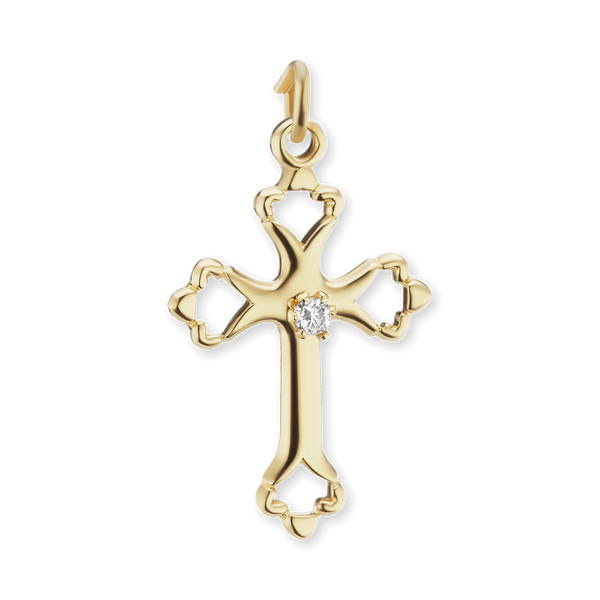 Sterling Silver Budded Cross Pendant with Cubic Zirconia (26 x 16 mm)