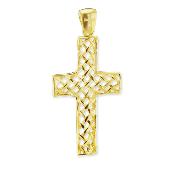 Sterling Silver Basket Weave Cross Pendant (49 x 23 mm)