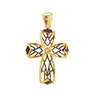 Sterling Silver Filigree Cross Pendant with Ember Finish (38 x 23 mm)