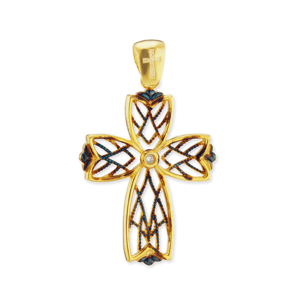 Sterling Silver Filigree Cross Pendant with Ember Finish (38 x 23 mm)