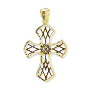 Sterling Silver Filigree Cross Pendant with Ember Finish (38 x 23 mm)