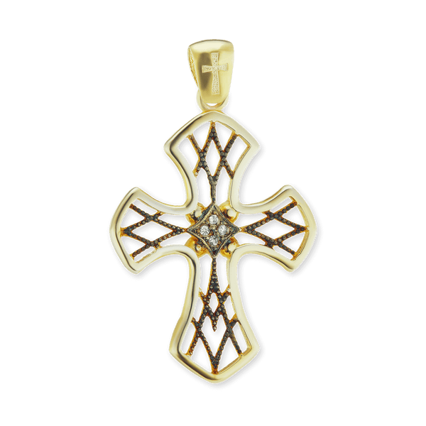 Sterling Silver Filigree Cross Pendant with Ember Finish (38 x 23 mm)