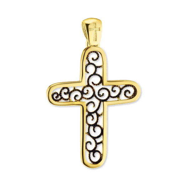 Sterling Silver Filigree Cross Pendant with Ember Finish (41 x 26 mm)