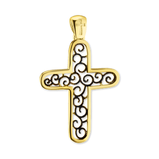 Sterling Silver Filigree Cross Pendant with Ember Finish (41 x 26 mm)