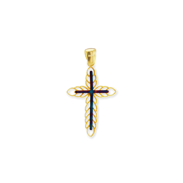 Sterling Silver Filigree Cross Pendant with Ember Finish (37 x 21 mm)