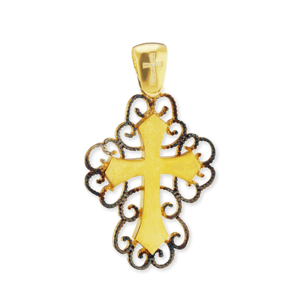 Sterling Silver Filigree Cross Pendant with Ember Finish (33 x 20 mm)