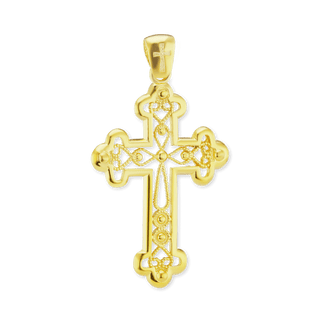 Sterling Silver Filigree Budded Cross Pendant (46 x 27 mm)