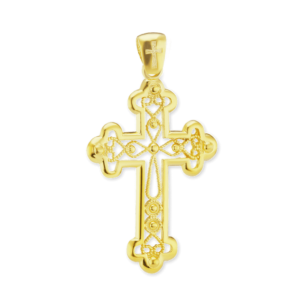 Sterling Silver Filigree Budded Cross Pendant (46 x 27 mm)