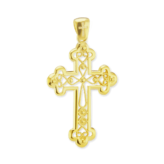 Sterling Silver Filigree Budded Cross Pendant (46 x 27 mm)