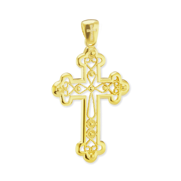 Sterling Silver Filigree Budded Cross Pendant (46 x 27 mm)