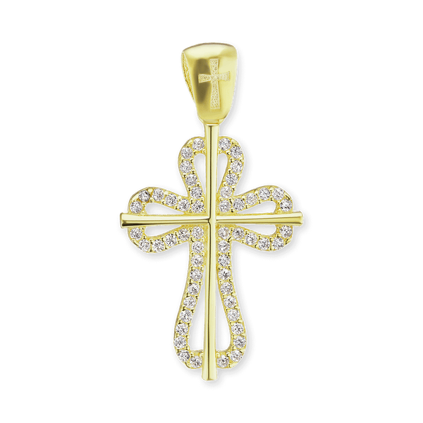 Sterling Silver Roman Cross Pendant with Cubic Zirconia (30 x 16 mm)