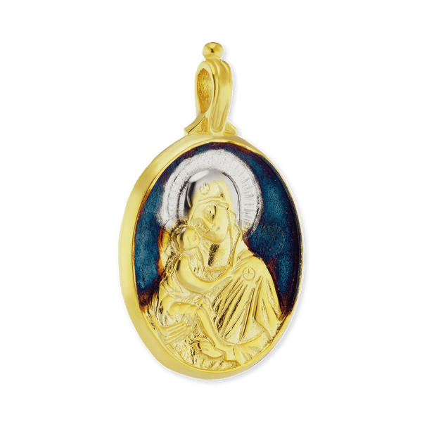 Sterling Silver Madonna and Child Pendant and Medallions with Ember Finish (41 x 25 mm)