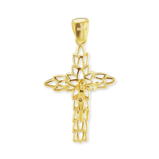 Sterling Silver Filigree Olive Leaf Crucifix Pendant (39 x 23 mm)