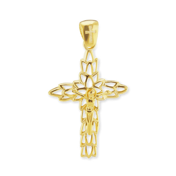 Sterling Silver Filigree Olive Leaf Crucifix Pendant (39 x 23 mm)