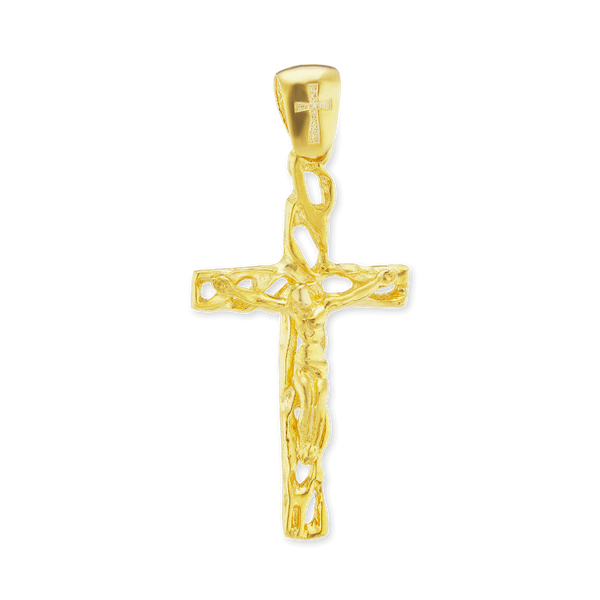 Sterling Silver Filigree Wooded Crucifix Pendant (27 x 14 mm)