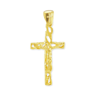 Sterling Silver Filigree Wooded Crucifix Pendant (27 x 14 mm)