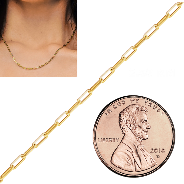 Bulk / Spooled Paperclip Cable Chain in 14K & 18K Yellow Gold (2.50 mm - 7.80 mm)