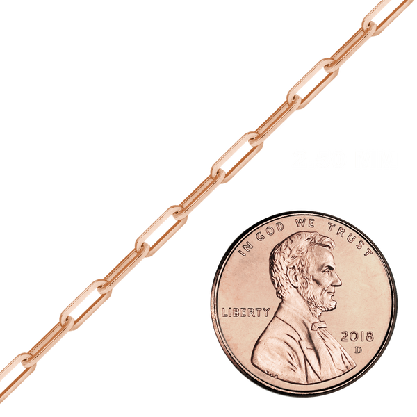 Bulk / Spooled Paperclip Cable Chain in 14K Pink Gold (2.50 mm - 3.50 mm)