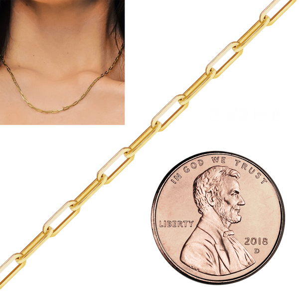 Bulk / Spooled Paperclip Cable Chain in 14K & 18K Yellow Gold (1.30 mm - 7.80 mm)