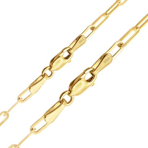 Finished Paperclip Cable Bracelet in 18K Yellow Gold (2.50 mm - 3.50 mm)