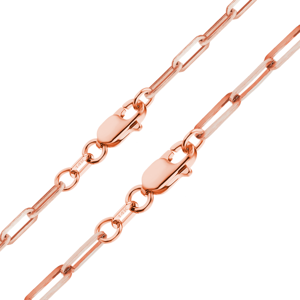 Finished Paperclip Cable Bracelet in 14K Pink Gold (2.50 mm - 3.50 mm)