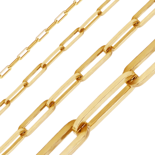 Bulk / Spooled Paperclip Cable Chain in 14K & 18K Yellow Gold (2.50 mm - 7.80 mm)