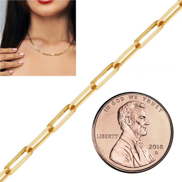 Bulk / Spooled Paperclip Cable Chain in 14K & 18K Yellow Gold (1.30 mm - 7.80 mm)