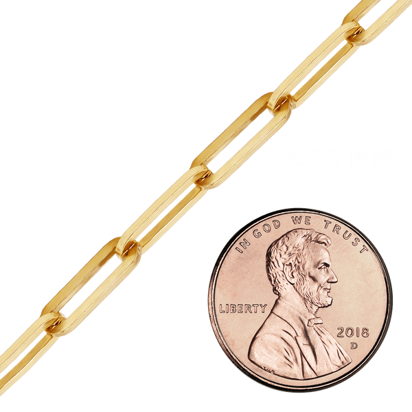 Bulk / Spooled Paperclip Cable Chain in 14K & 18K Yellow Gold (1.30 mm - 7.80 mm)