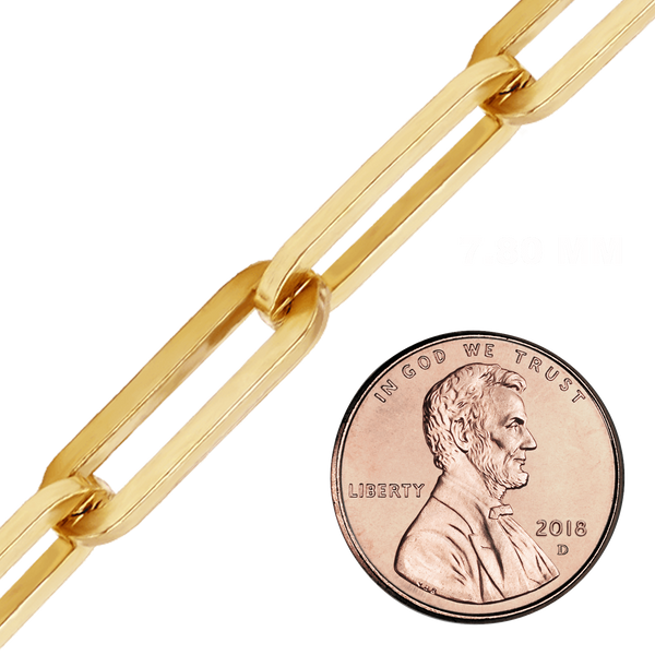 Bulk / Spooled Paperclip Cable Chain in 14K & 18K Yellow Gold (1.30 mm - 7.80 mm)