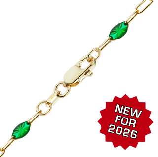 Finished Paperclip Cable with Green Emerald Enamel Chain in 14K Gold-Filled (1.60 mm)