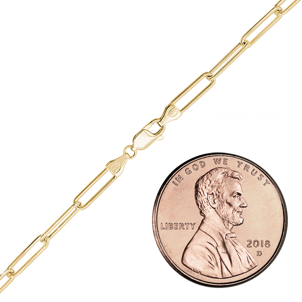 Finished Round Paperclip Cable Anklet in 14K Yellow Gold (2.50 mm - 7.80 mm)