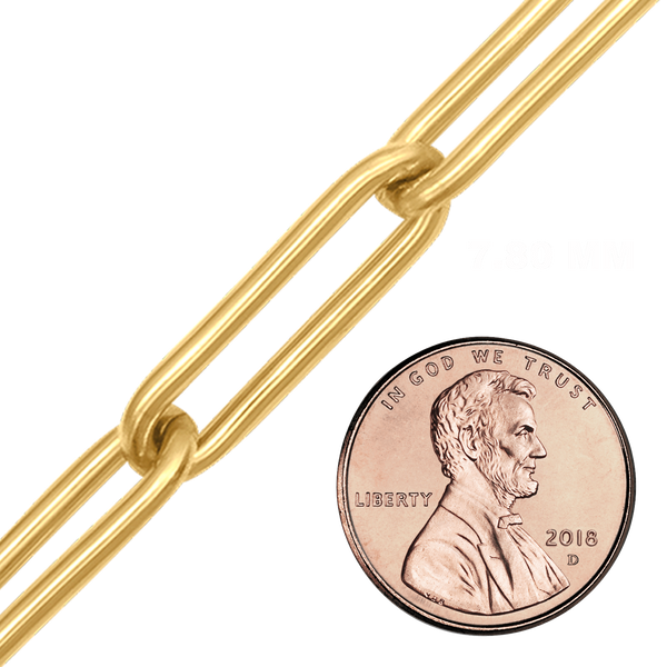 Bulk / Spooled Round Paperclip Cable Chain in 14K Yellow Gold (2.50 mm - 7.80 mm)