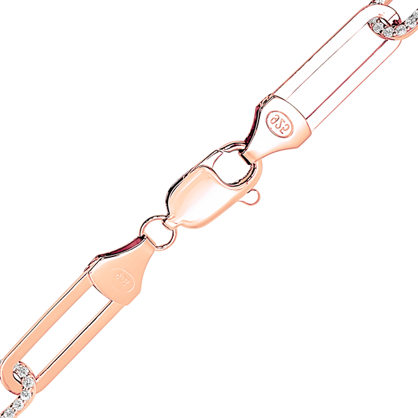 Finished Paperclip Cable Necklace with Stones in Sterling Silver 18K Pink Gold Finish (7.80 mm)