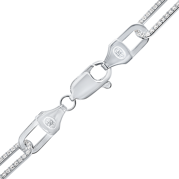 Finished Paperclip Cable Necklace with Alternating Stones in Sterling Silver (7.80 mm)