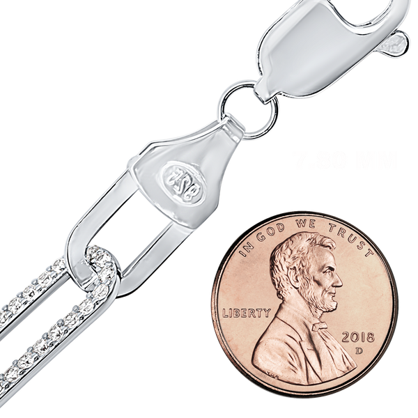 Finished Paperclip Cable Necklace with Alternating CZ Stones in Sterling Silver (7.80 mm)