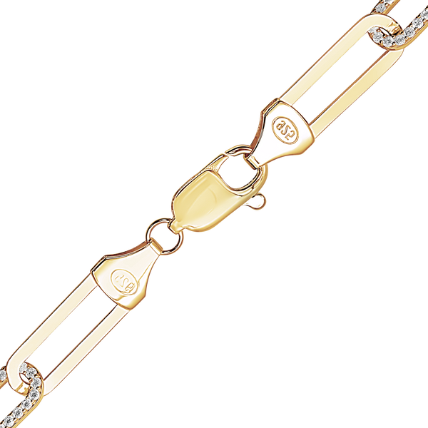 Finished Paperclip Cable Necklace with Alternating Stones in Sterling Silver 18K Yellow Gold Finish (7.80 mm)