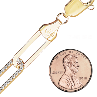 Finished Paperclip Cable Necklace with Alternating Stones in Sterling Silver 18K Yellow Gold Finish (7.80 mm)