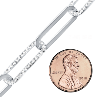 Bulk / Spooled Paperclip Cable Chain with Stones in Sterling Silver (7.80 mm)