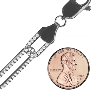 Finished Paperclip Cable Necklace with CZ Stones in Sterling Silver Black Ruthenium Finish (7.80 mm)