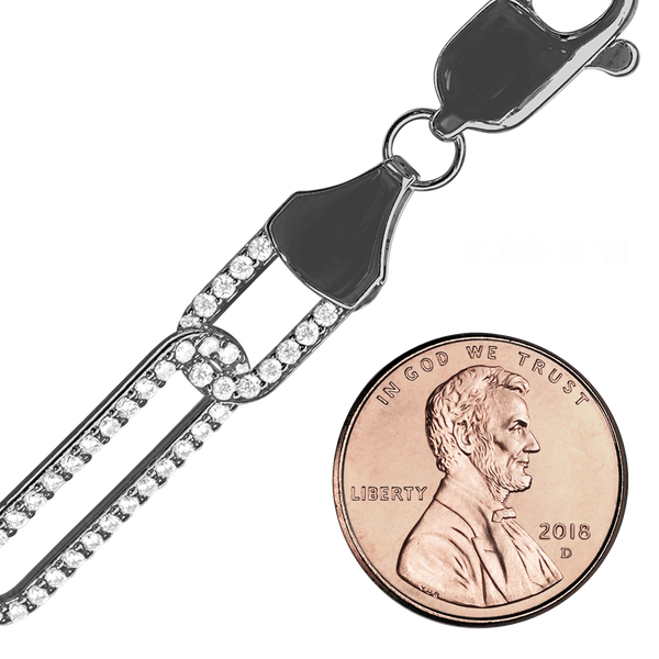 Finished Paperclip Cable Necklace with CZ Stones in Sterling Silver Black Ruthenium Finish (7.80 mm)