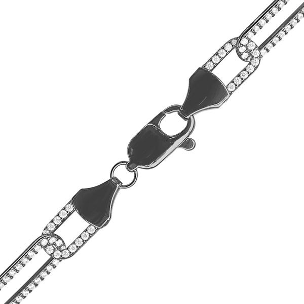 Finished Paperclip Cable Necklace with Stones in Sterling Silver Black Ruthenium Finish (7.80 mm)