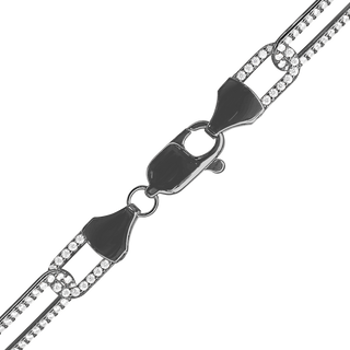 Finished Paperclip Cable Necklace with CZ Stones in Sterling Silver Black Ruthenium Finish (7.80 mm)