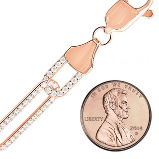 Finished Paperclip Cable Necklace with Stones in Sterling Silver 18K Pink Gold Finish (7.80 mm)