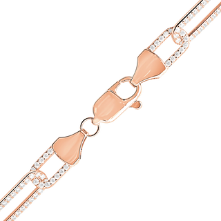 Finished Paperclip Cable Necklace with Stones in Sterling Silver 18K Pink Gold Finish (7.80 mm)