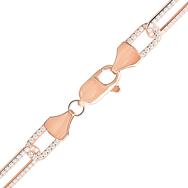 Finished Paperclip Cable Necklace with CZ Stones in Sterling Silver 18K Pink Gold Finish (7.80 mm)