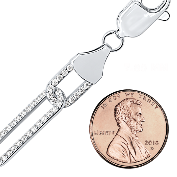 Finished Paperclip Cable Necklace with CZ Stones in Sterling Silver (7.80 mm)