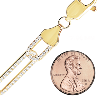 Finished Paperclip Cable Necklace with Stones in Sterling Silver 18K Yellow Gold Finish (7.80 mm)