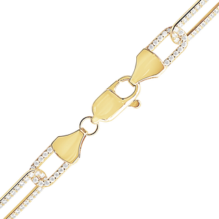 Finished Paperclip Cable Necklace with CZ Stones in Sterling Silver 18K Yellow Gold Finish (7.80 mm)