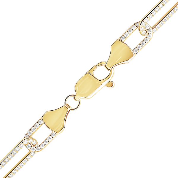 Finished Paperclip Cable Necklace with CZ Stones in Sterling Silver 18K Yellow Gold Finish (7.80 mm)